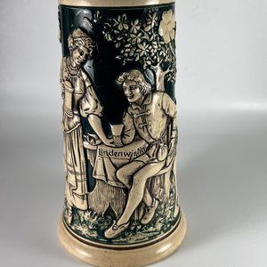 Vtg Lindenwirtin Beer Stein Mug Folk Song German Relief Stoneware .5L
